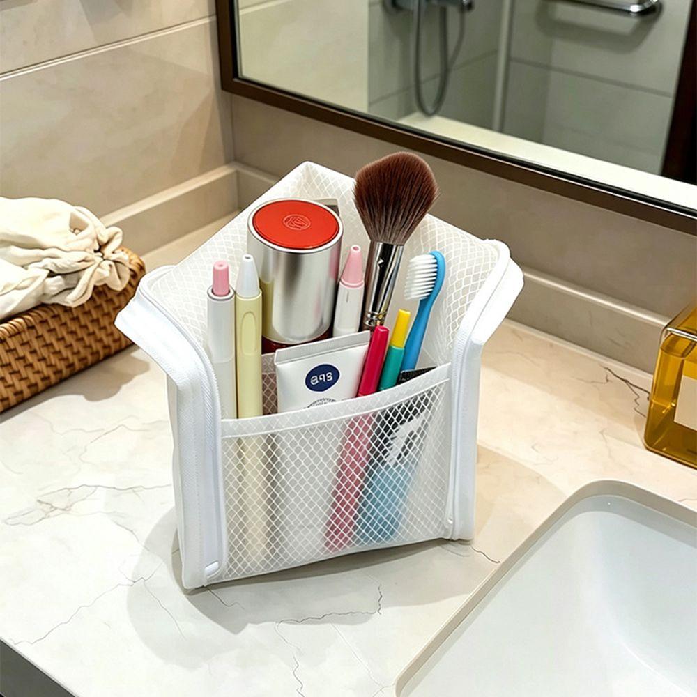 Waterproof EVA Mesh Toiletry Bag Clear Mesh Vertical Toothbrush Holders Travel
