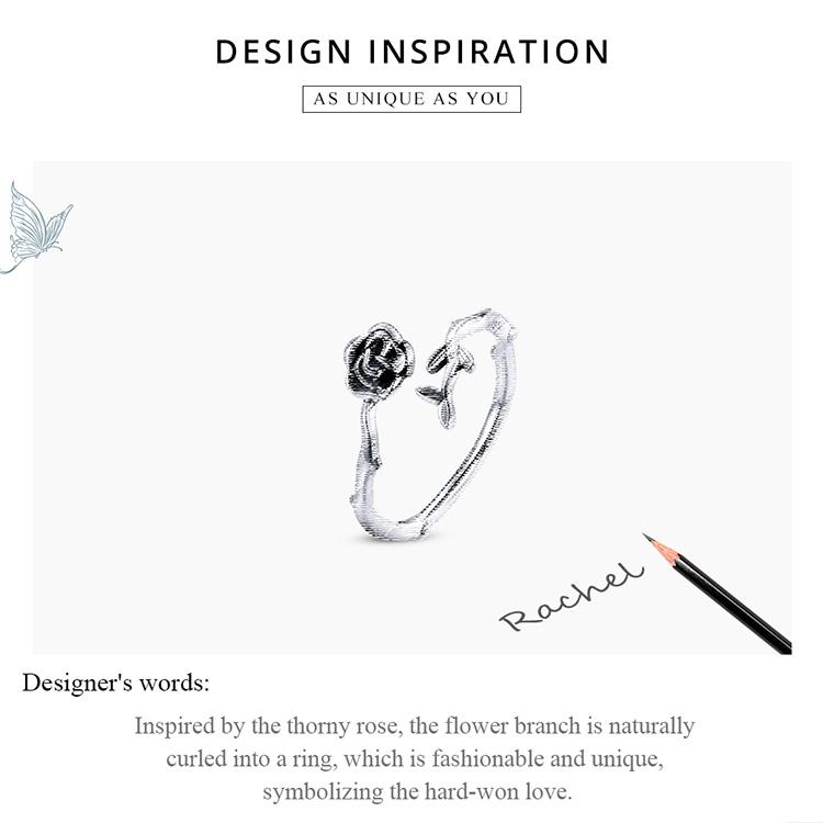 BAMOER 925 Sterling Silver Symbol of Love Exquisite Rose Adjustable Rings for Women Fine Jewelry