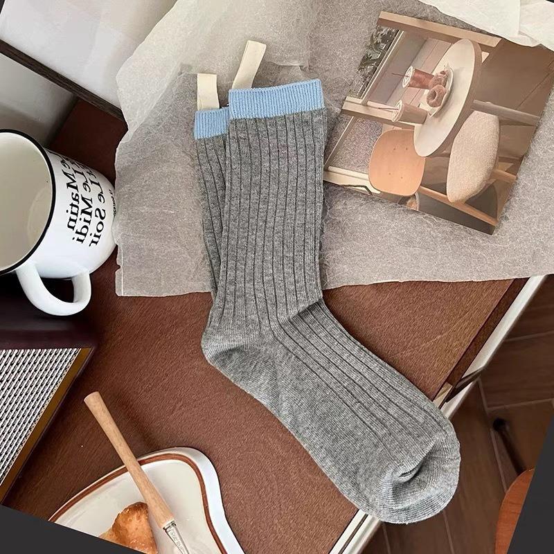 Grayish-blue Socks, Sweet Ribbons, Bows, Buttons, Autumn and Winter Piles of Socks