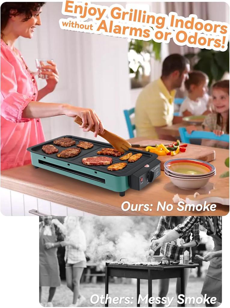 Electric Grill Inside House for Kitchen Table, Apartment, Compact Korean BBQ Grill with Non-Stick