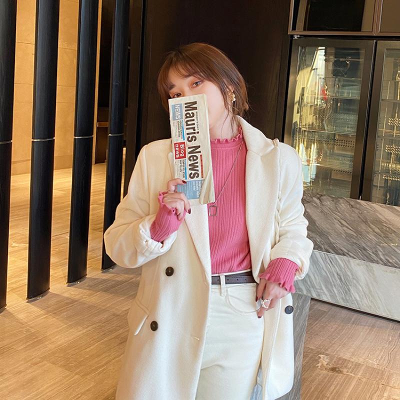 Autumn and Winter Slim Fit Base Pullovers Sweaters Women Fashion Casual Elegant Long Sleeve Knitted Sweater Women Fungus Edge Solid Lady Jumpers 25574