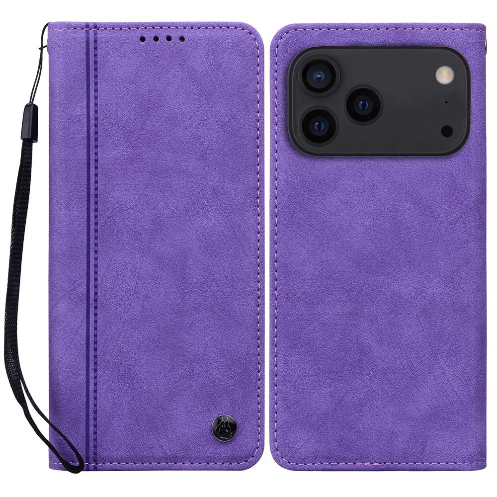 For iPhone 17 Pro Case Lines Pattern Wallet Leather Phone Cover with Strap