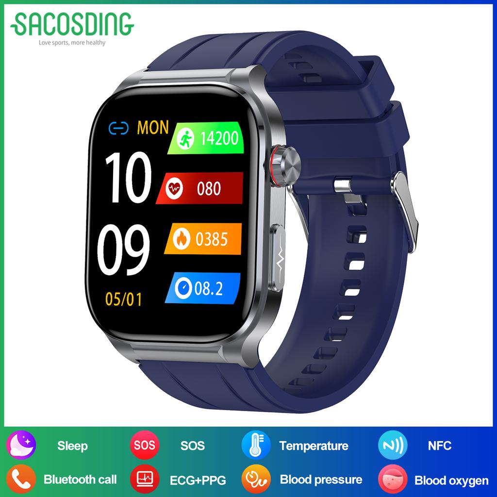 SACOSDING New NFC ECG+PPG Smart Watch Men Blood Pressure Blood Lipid Sleeping Monitor Bluetooth Call Health Smartwatch For Women