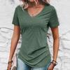 Весенне-летние женские футболки премиум-класса облегающего кроя, однотонные, повседневные, с V-образным вырезом, с коротким рукавом и застежкой на пуговицы