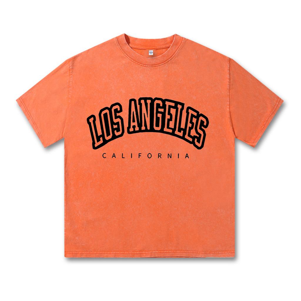 Ретро стираные винтажные женские хлопковые стираные футболки модные с круглым вырезом и коротким рукавом Лос-Анджелес США с принтом топы