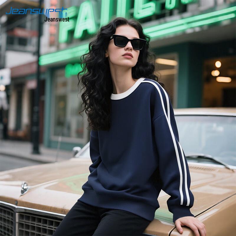 JEANSWEST Американский Ретро Свободный Крой Свитшот с Круглым Вырезом