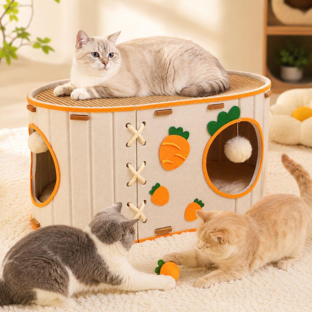 Felt Cat House 2-Story Cat Scratching Board Cute Carrot Cat Bed Pets Under 7kg