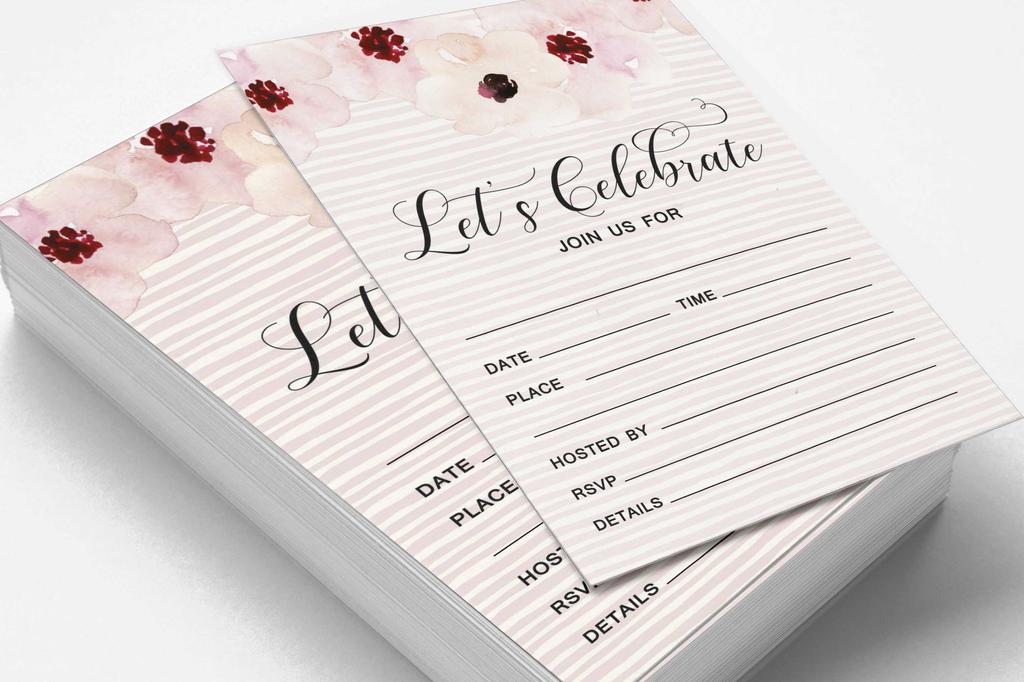 Inkdotpot Набор из 30 штук, Время праздновать, Приглашения с конвертами, Геометрические румяна, Цветочные, Зелень, Акварельные приглашения на вашу свадьбу