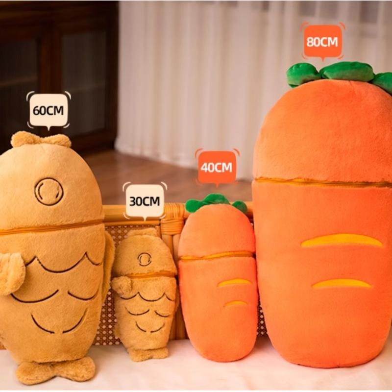 30-80CM Creative Taiyaki Cat Rabbit Plush Toys Furry Animal Plushie Nest Pillow Big Fish Carrot Cushion Lovely Doll For Girls