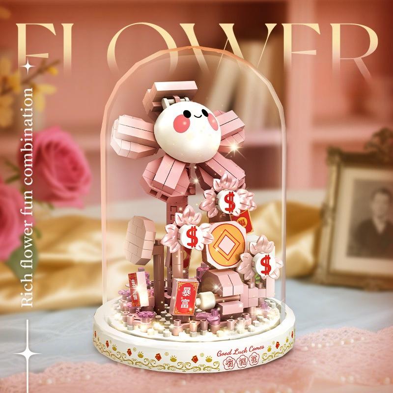 Букет Вечных Цветов Бонсай Комнатное Растение Модель Микро Строительные Блоки Украшение для Дома Головоломка Игрушки Детские Подарки на День Рождения Рождество