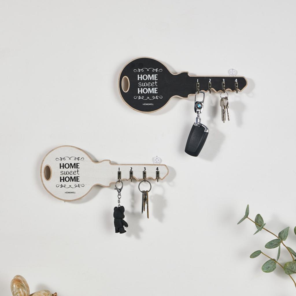 4 крючка, декоративный держатель ключей для стены, дизайн Home Sweet Home, черный