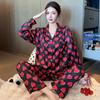 2025 весна женская пижама комплект шелковый с принтом любви длинный рукав пижамы для отдыха ночная одежда пижамы для женщин домашняя одежда