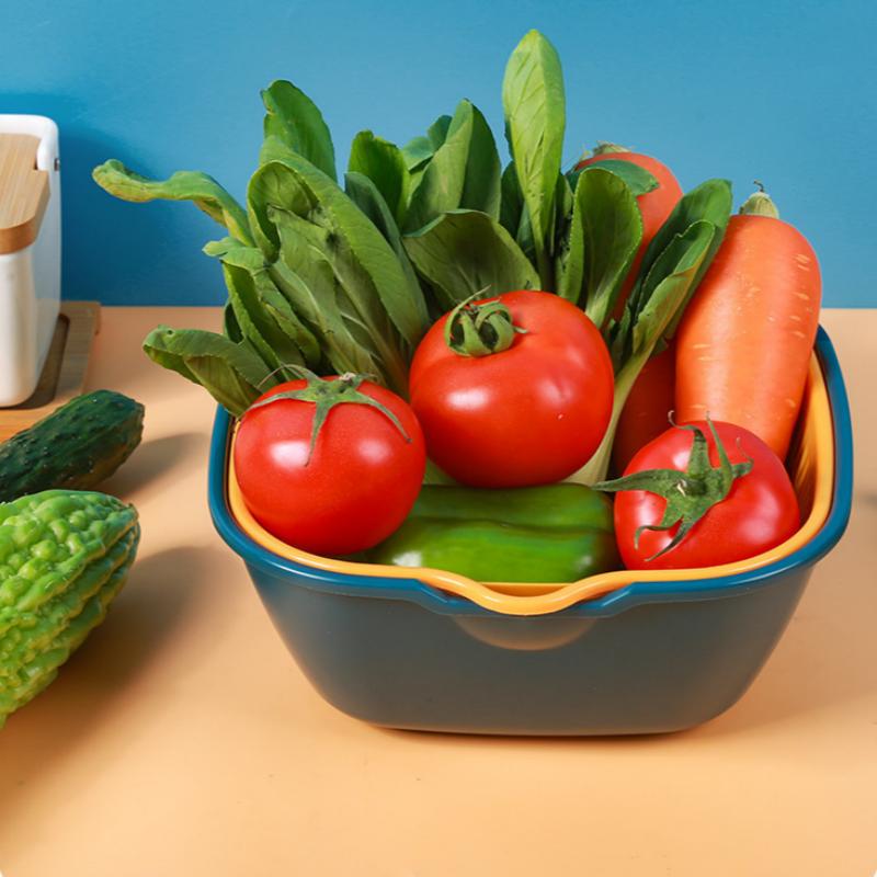 Многофункциональное двухслойное сито для кухонной раковины для фруктов и овощей, разработанное для легкого мытья