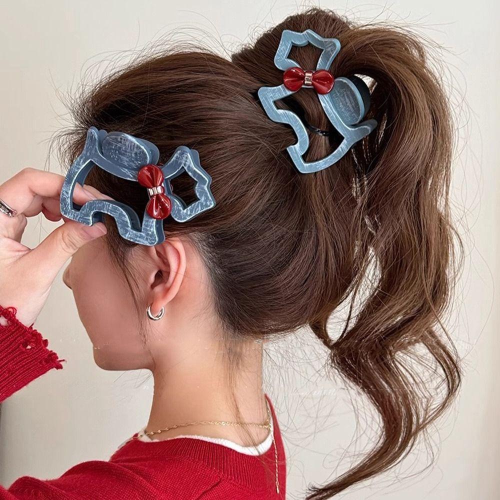 Hairpin Cartoon Hair Claw Hollow Red Bow Shark Clip Sweet Hollow Puppy Hair Grab Girls