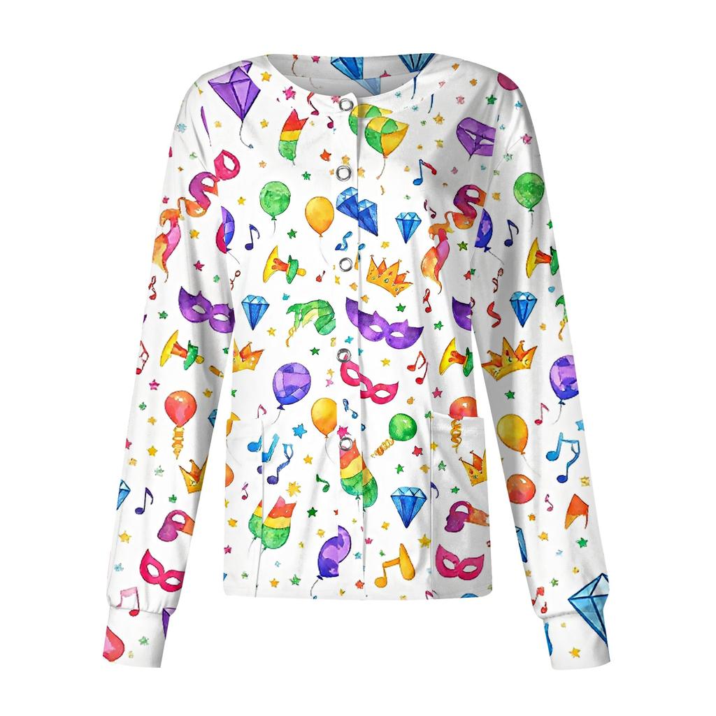 Women's Casual Long-sleeved Single-breasted Printed Protective Clothing Cardigan Top