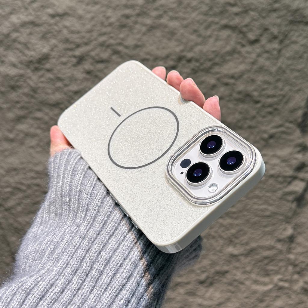 Simple and Suitable for IPhone16Pro Max Apple 15 Mobile Phone Case 13/14 Magnetic Absorbing IMD Flash Powder Thin Circle Soft Case