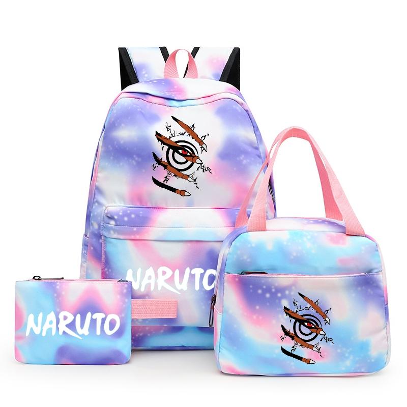 3Pcs/set Anime Naruto Backpack Back To Schoobag with Lunch Bag for Teen Gir Boy Student Bookbag Men Women Leisure Travel Bag