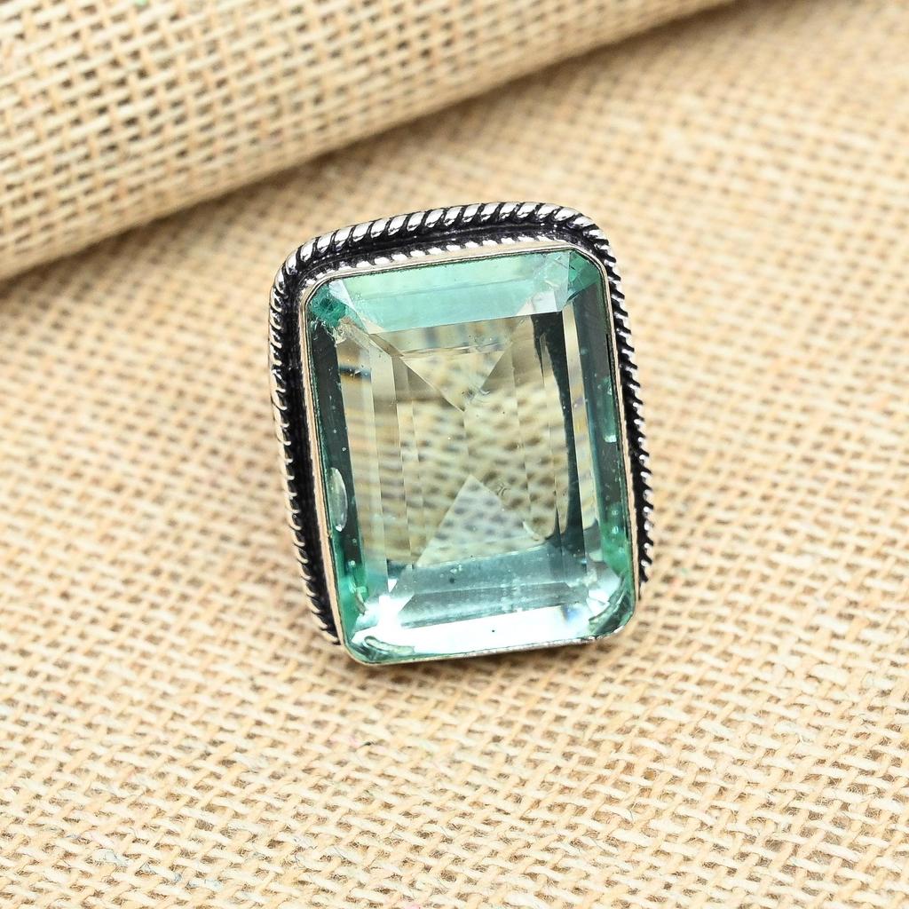 Зеленый аметист драгоценный камень стерлингового серебра 925 пробы обручальное кольцо ювелирных изделий ручной работы