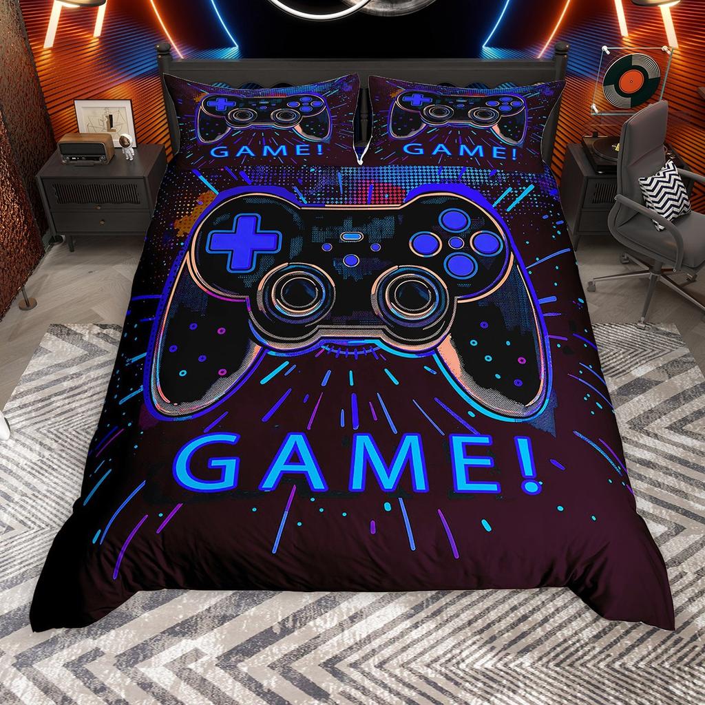 Комплект пододеяльника Homewish Neon Gamepad для мальчиков, Градиентная молния, Комплект постельного белья для видеоигр
