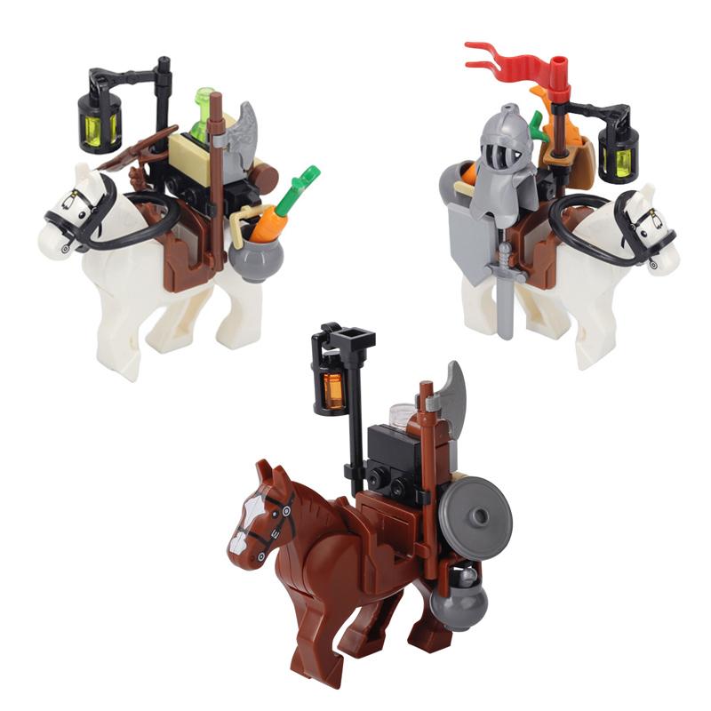 MOC Средневековые военные строительные блоки солдаты фигурки аксессуары костер палатка транспорт повозка боевой конь оружие кирпичи игрушка