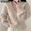 Women's Short Knitted Sweater Autumn and Winter V-neck Single Breasted Long Sleeved Sweater Jacket Cardigan