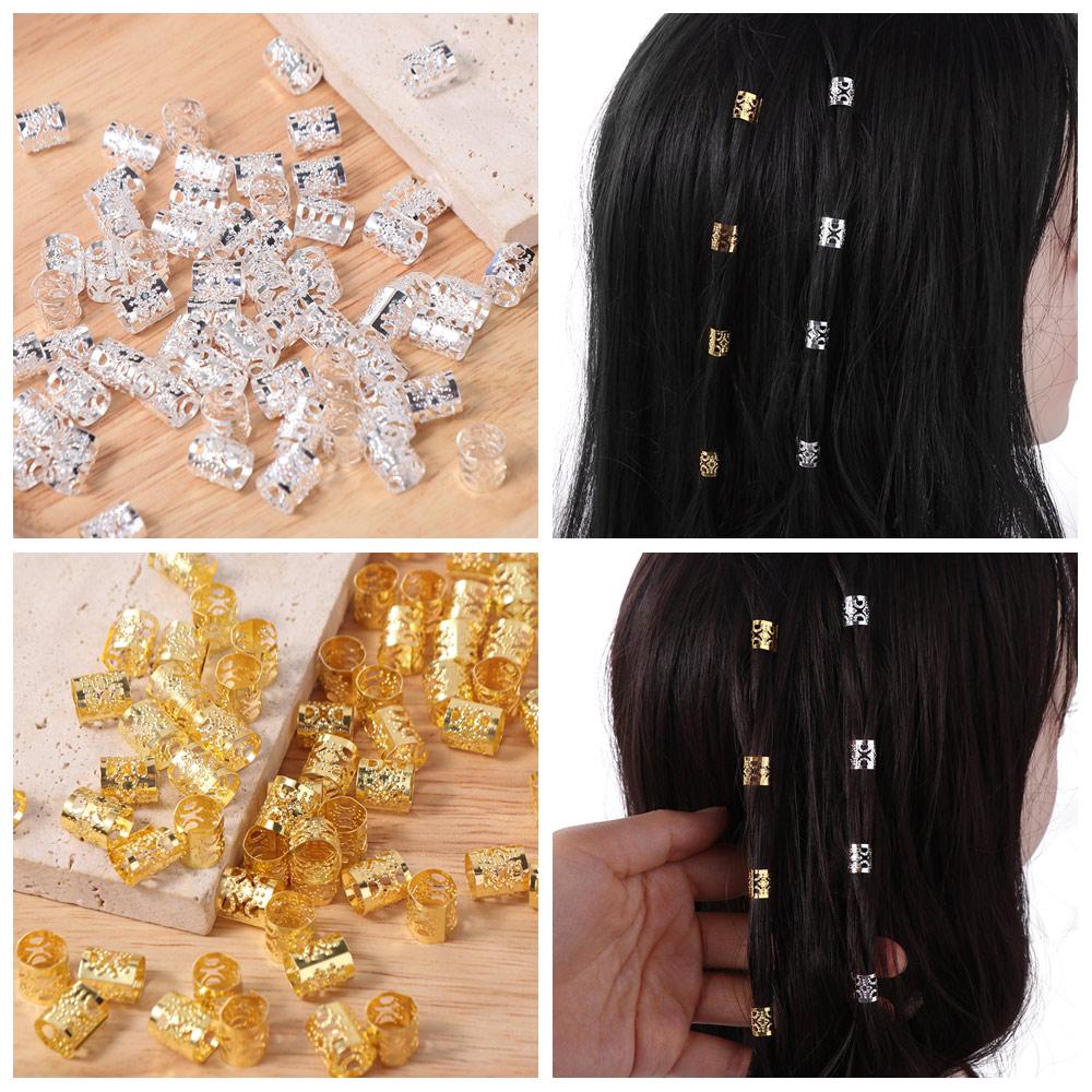 60pcs Hair Braiding Dreadlocks Beads Metal Cuff Clips Hair Braid Tubes  for Braids