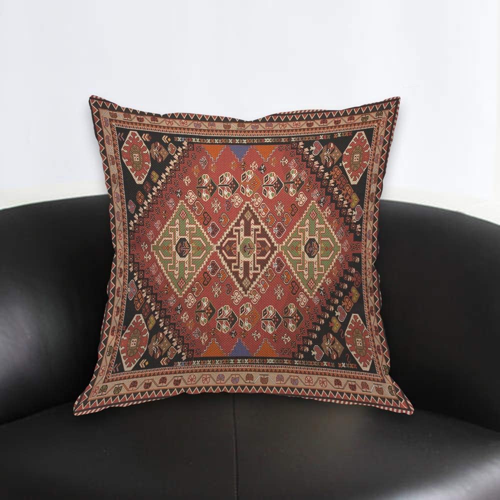 AOYEGO Persian Carpet Tribal Pattern Throw Pillow Cover Persian Embossing Ethnic Geometric Chaotic Diamond Grid Zigzag Pillow Case 18x18 Inch