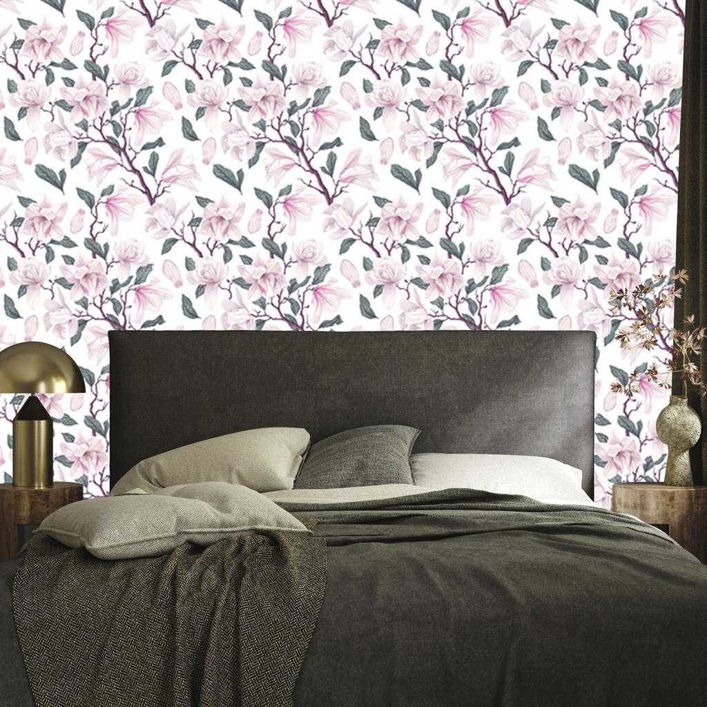 Painted Blooming Magnolia Flowers Wallpaper for Living Room and Bedroom 50x1000