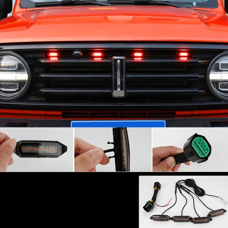 Car LED Emergencys StrobesLight Grille Flashing Warning Beacon Hazard Caution Light Yellow Lamp for Tank300 Vehicles SUV