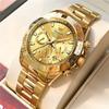 Часы OLEVS, золотые механические наручные часы, популярные часы с автоматическим заводом, золотой ремень, водонепроницаемость 3 АТМ, светящийся календарь, дата, скелетон, мода, роскошь