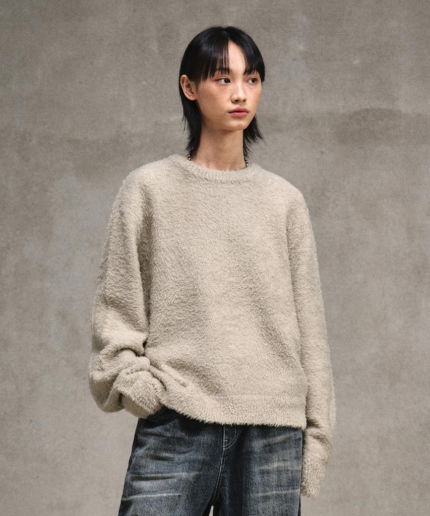 LMOOD Sleepy Cotton Brushed Pullover Knit Neutral Grey