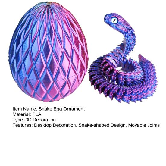Яйцо змеи с напечатанной на 3D-принтере змеей внутри Подвижные суставы Фигурка змеи Шарнирная змея Настольная игрушка-непоседа Украшение Орнамент