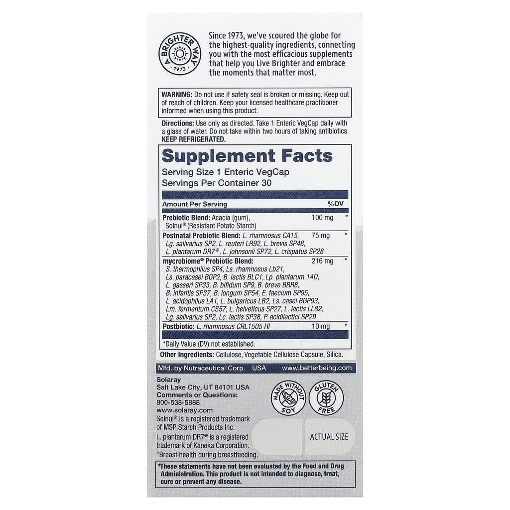 Solaray, Mycrobiome®, Complete Probiotic, Postpartum, 30 Veggie Capsules