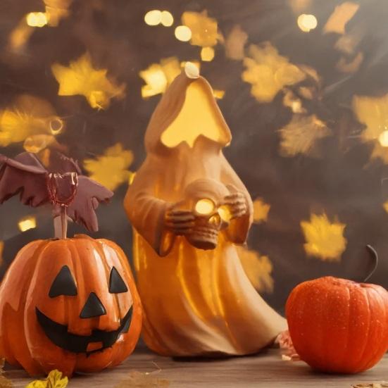 Halloween Decoration 3D Printed Ghosts Figure Faceless Standing Ghost Statue Ornament with LED Tea Lights