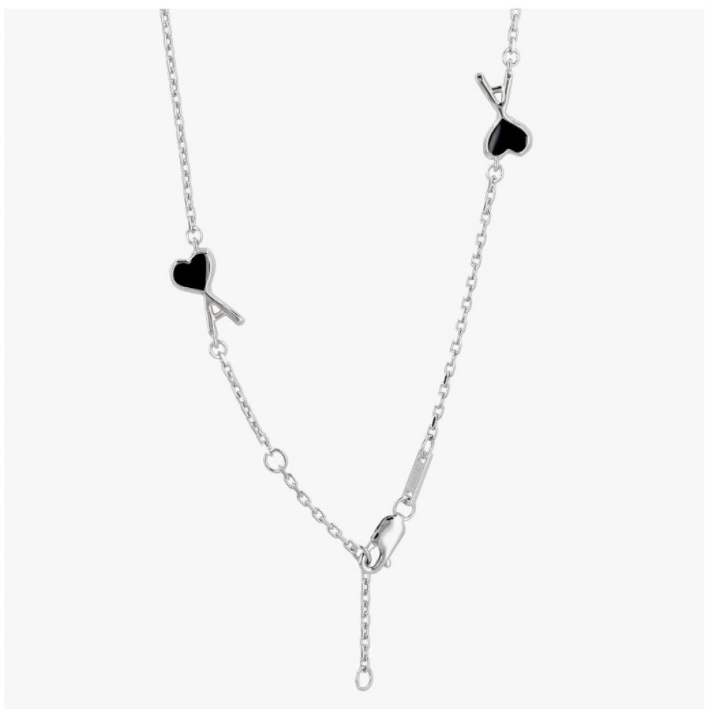 Ami Bi Color Hammered Heart Logo Thin Chain Necklace Hw0026 A104