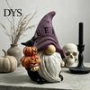 Unique Holiday Shelf Decor Halloween Gnome Statue, EEK BOO Resin Elf Dwarf Figurine with Pumpkin Creative Indoor Party Tabletop Crow Skull,