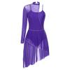 Womens Asymmetrical Lyrical Dancewear Long Sleeve Spaghetti Straps Patchwork Irregular Hem Dresses