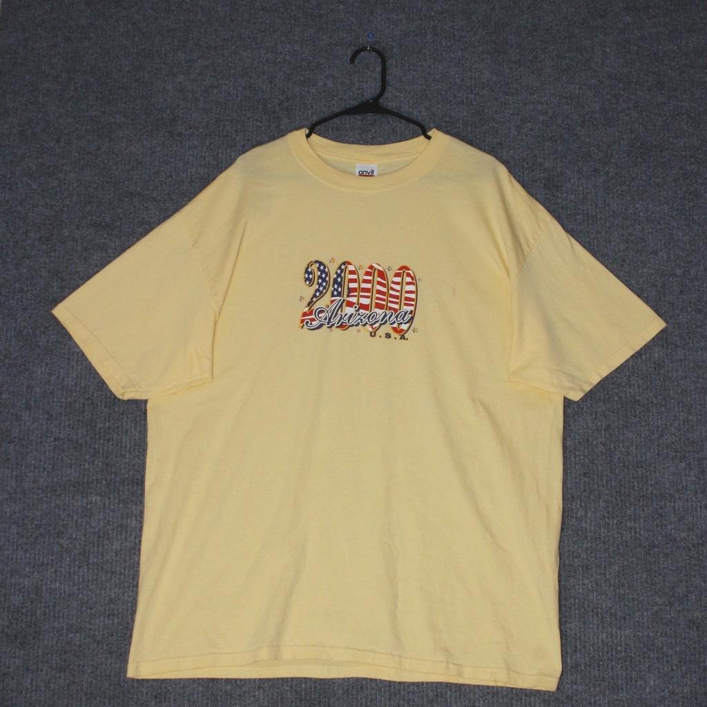 Vintage Anvil Arizona T Shirt Womens 2X Yellow Graphic USA Made 2000 Patriotic
