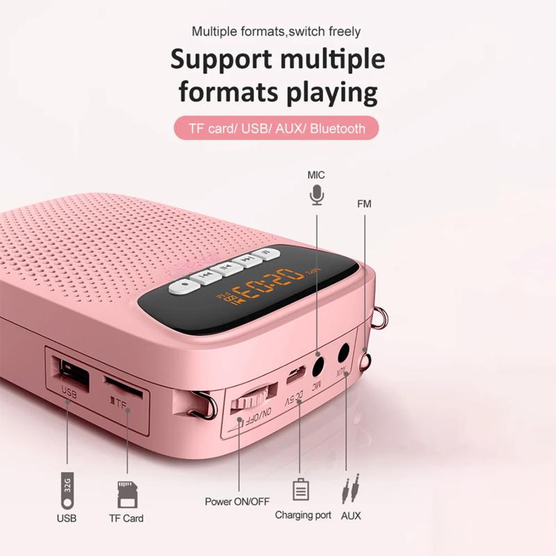 Портативный усилитель голоса 15 Вт, проводной микрофон, FM-радио, AUX, запись звука, Bluetooth-динамик, мегафон для учителей S278