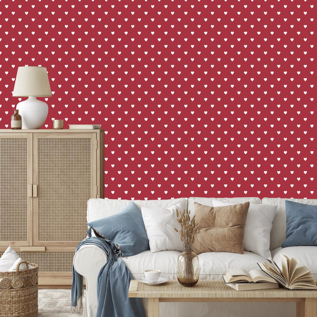 Heart Wallpaper Red, Coral and White 50x1000