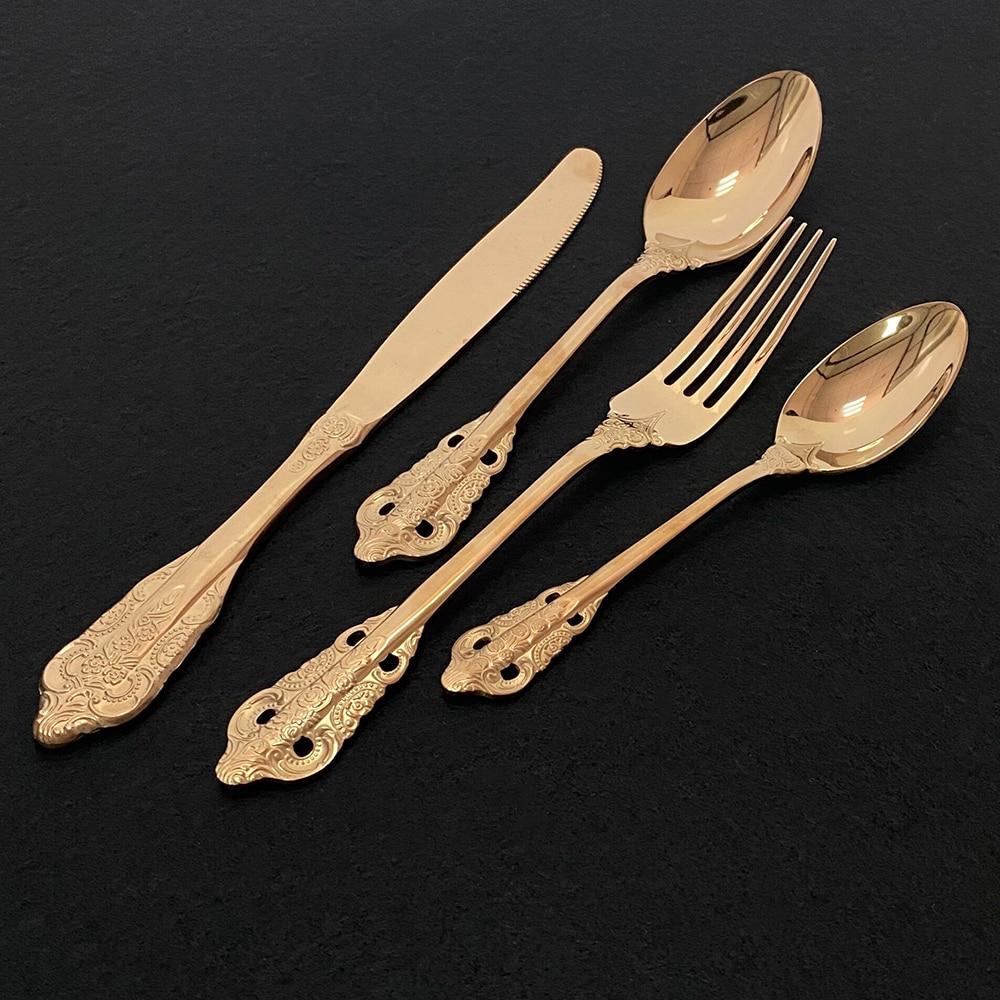 Роскошный набор столовых приборов из розового золота из 24 предметов, нержавеющая сталь, набор столовых приборов, нож, вилка, ложка, набор столовых приборов в западном стиле для 6 персон