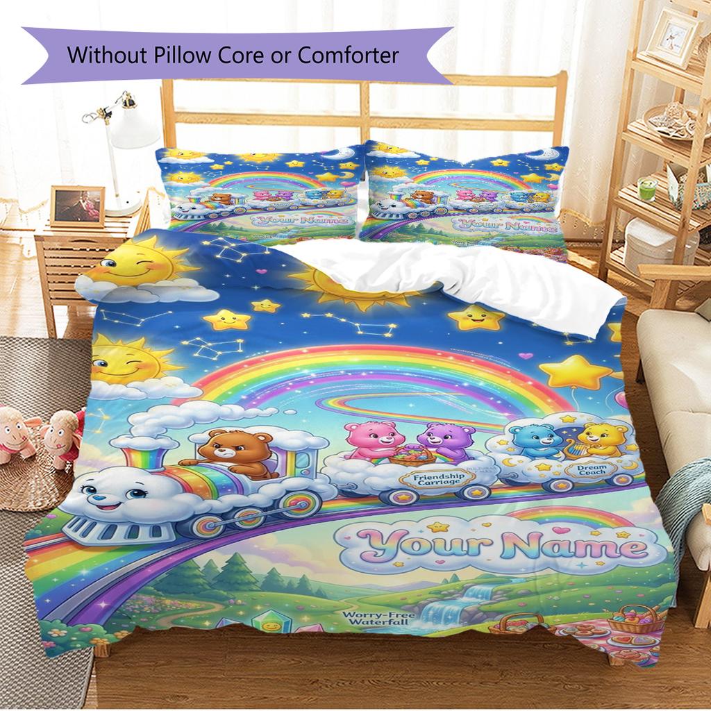 Name Custom CARE BEARS Pattern Bedding Set Quilt Cover Pillowcase Home Decor Gift (1 * duvet cover + 2 * pillowcase, without core)