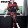 M-4XL Short Sleeve Top Cropped Pants Loose Casual Two Pieces Set Women's Spring and Summer Plus Size Print Suit
