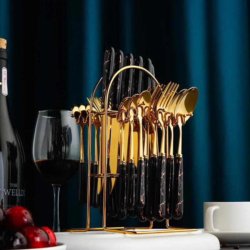 Новая керамическая ручка из нержавеющей стали столовые приборы в стиле вестерн нож для стейка вилка ложка набор из 24 предметов набор в подарочной коробке для пересечения границы