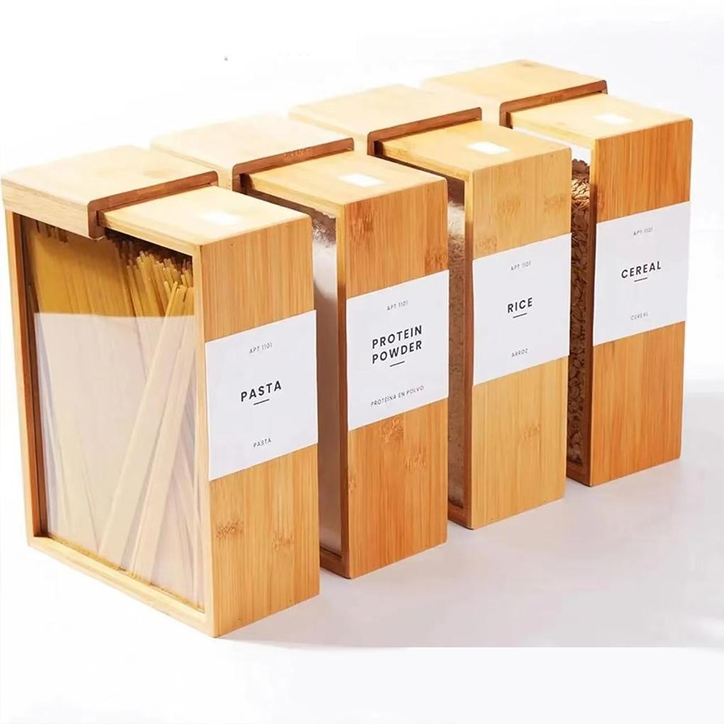 Простой деревянный ящик для хранения зерна - используется для хранения овсянки, зерна и продуктов питания Экологически чистый бамбуковый ящик для хранения с крышкой