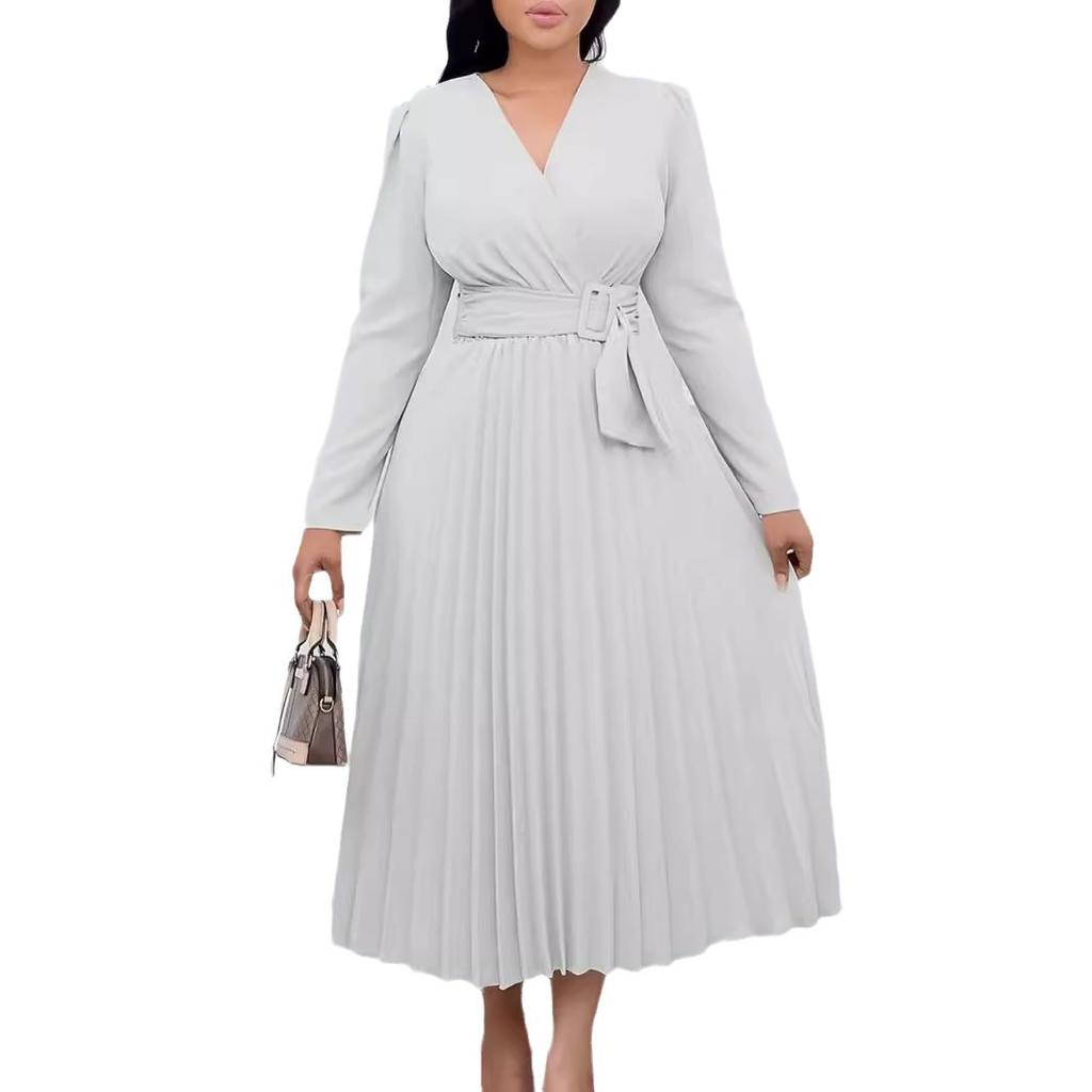 Новое женское платье с короткими рукавами и длинными рукавами, на шнуровке, однотонное, V-образное, узкое, плиссированное, большого размера