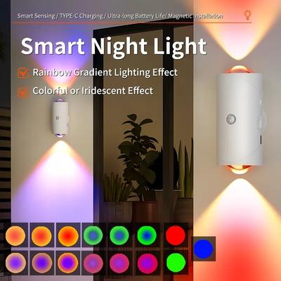 Светодиодный ночник с градиентной RGB-подсветкой и датчиком движения, настенный светильник, перезаряжаемый, регулируемый по яркости, для помещений, магнитная подсветка для ступеней