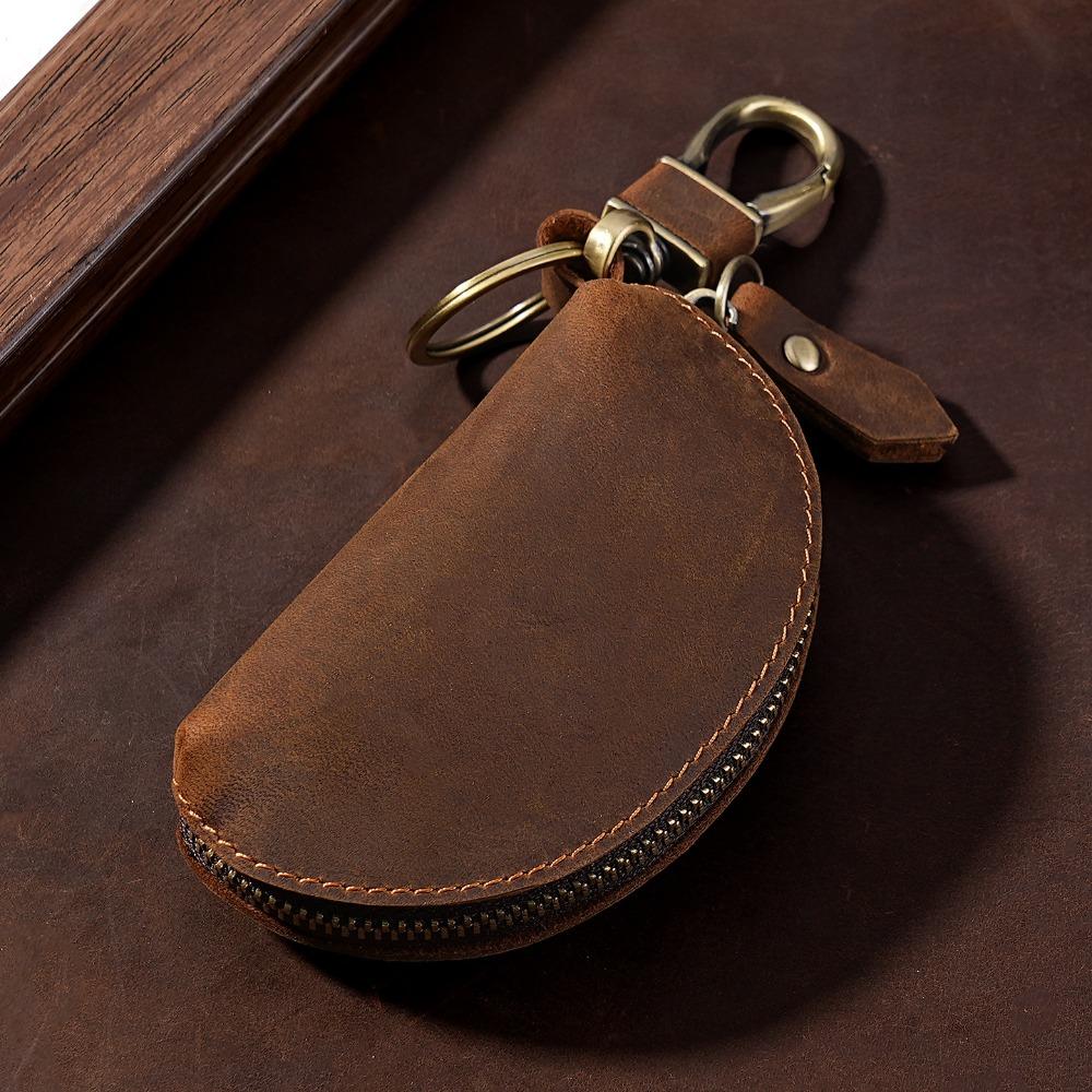 Multi-Color Key Case with Carabiner Crazy Horse Leather Key Storage Bag Leather Key Holder Car Key