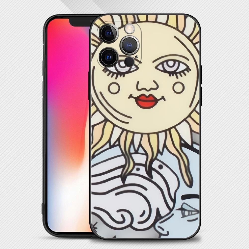 Забавный чехол для телефона с изображением солнца и луны для Iphone 14 13 12 11 Pro Max Xs Max Xr X 7 8 Plus 12 Mini 6s, силиконовый чехол черного цвета