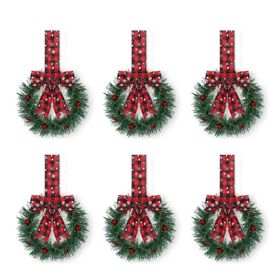 Рождественский мини-венок для шкафчика с бантами из лент, красными ягодами, искусственный маленький кухонный венок для окна, стены, входной двери, фермерский рождественский декор